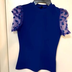 Blue short sleeve polkadot sleeve polyester, BUSINESS shirt